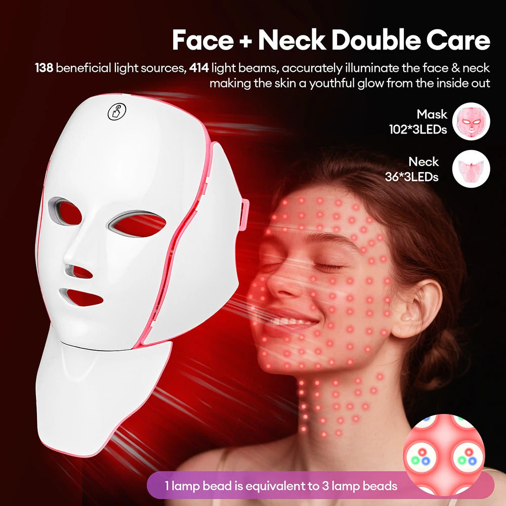 7 Colors Photon Facial LED Mask Red Light Therapy Anti Aging Face Neck Beauty Mask Relaxation Treatment Anti-Wrinkle Skin Care